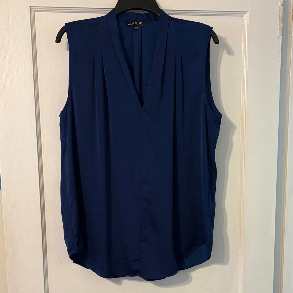 Renuar Deep Blue V-Neck Blouse